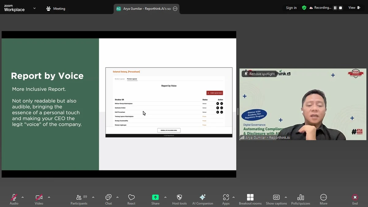 Webinar ICSA: Menggali Pemanfaatan AI dalam Tata Kelola Digital dan Pelaporan Perusahaan